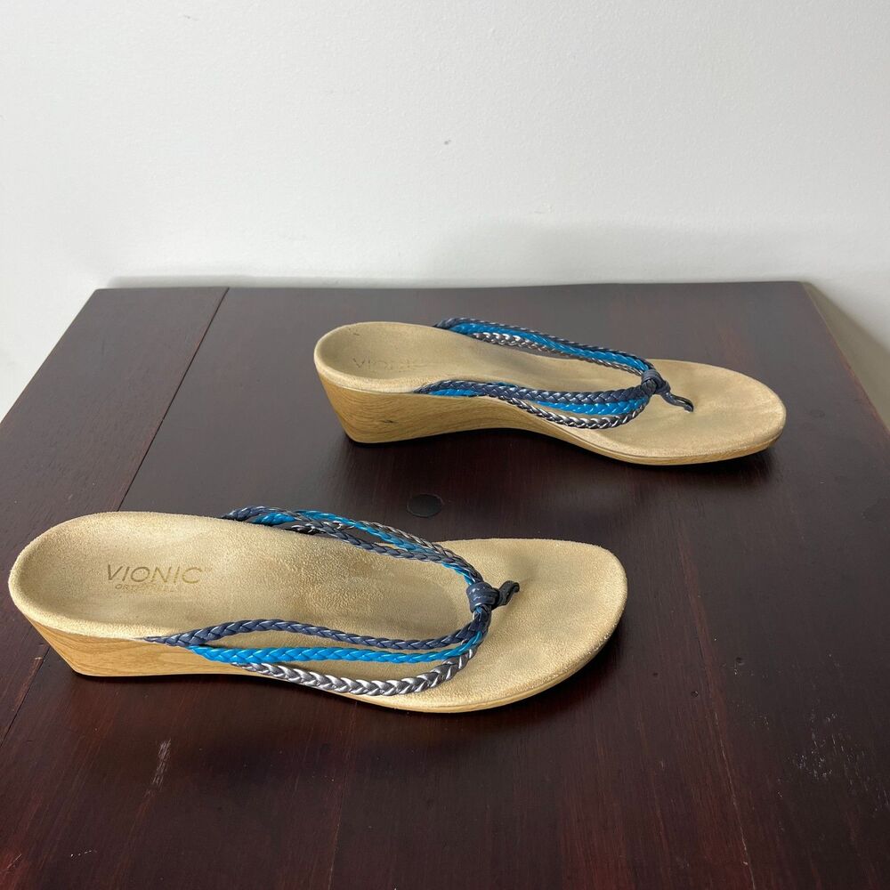 Vionic RAMBA Wedge Heel Metallic Braid Sandals Sz 11 Orthaheel Arch Support